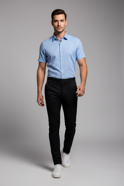 Stylish blue short sleeve formal office shirt