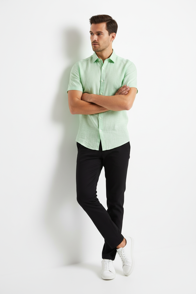 Elegant pistachio green short sleeve shirt for everyday wear