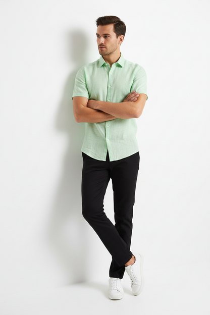 Elegant pistachio green short sleeve shirt for everyday wear