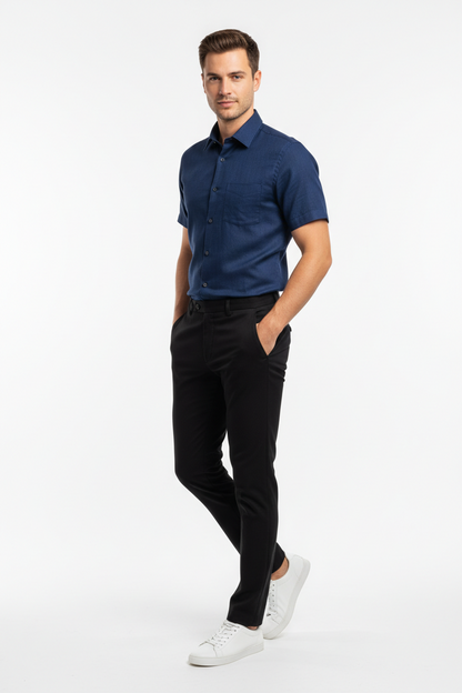 Plain navy blue short sleeve formal shirt for men