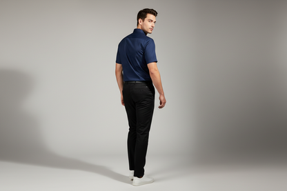 Breathable navy blue cotton short sleeve shirt