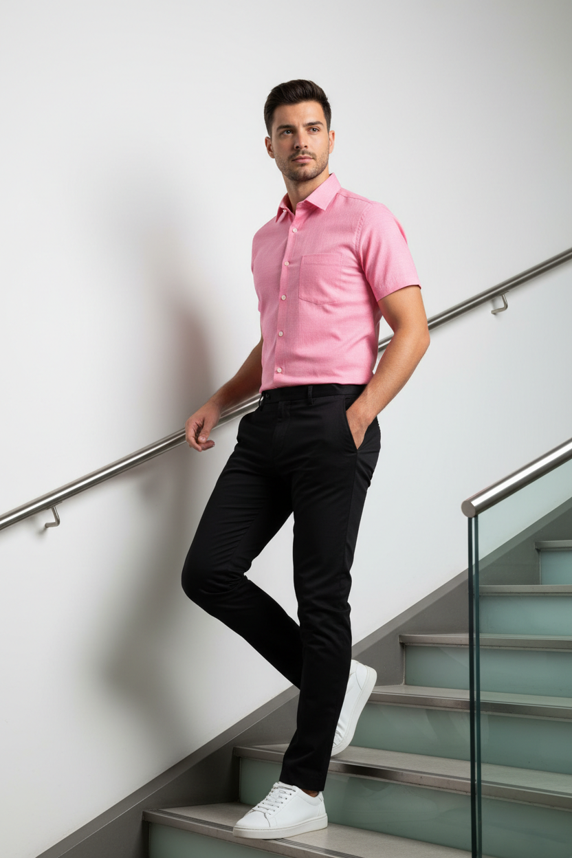 Men’s pink short sleeve cotton shirt