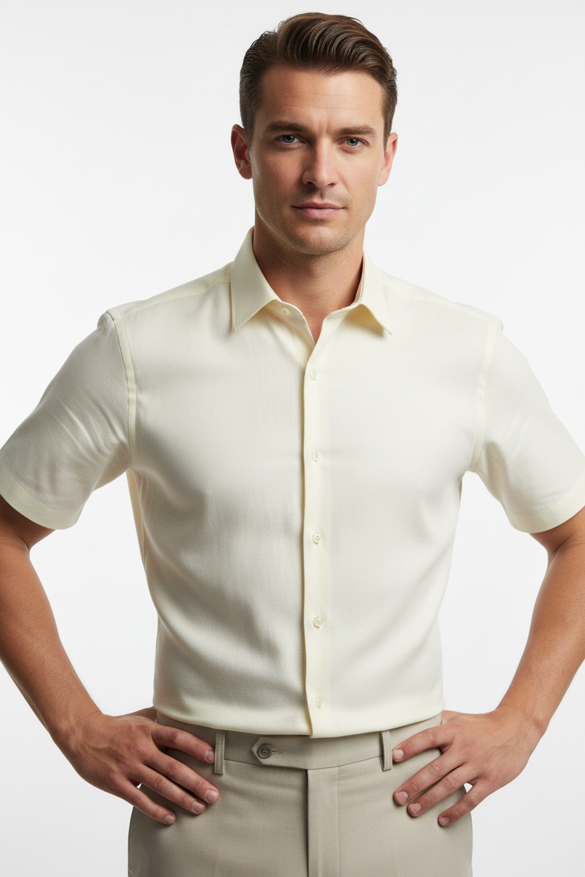 Classic soft cream beige short sleeve formal shirt