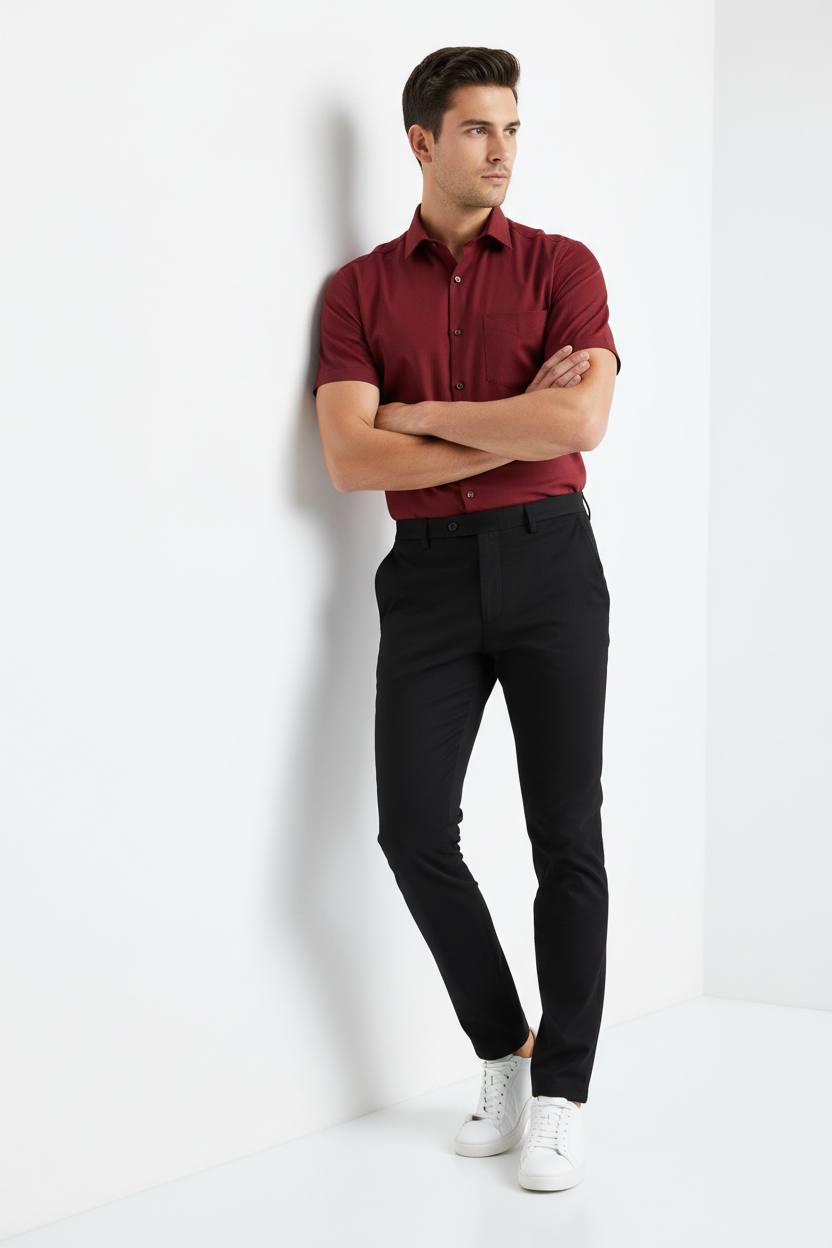 Minimal maroon short sleeve formal shirt