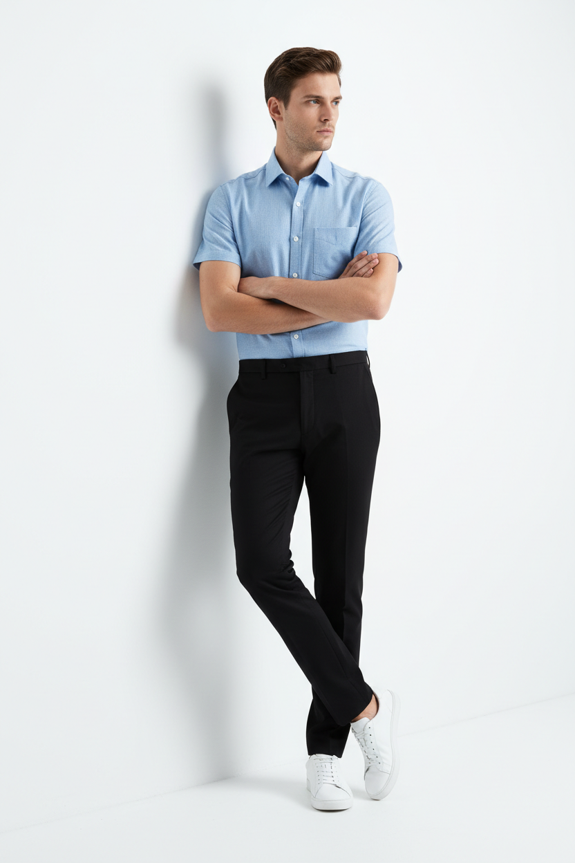 Men’s blue short sleeve cotton shirt