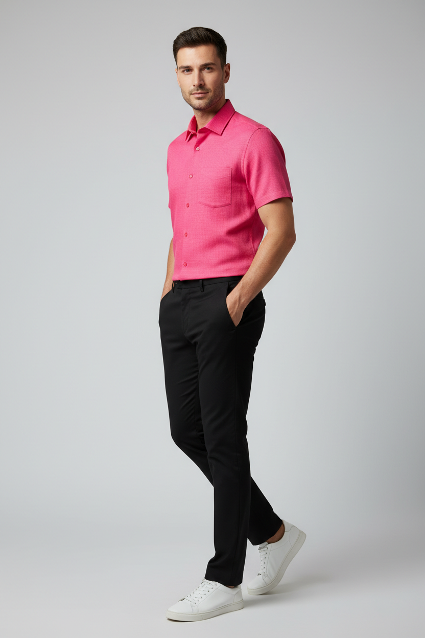 Bold hot pink short sleeve shirt for men