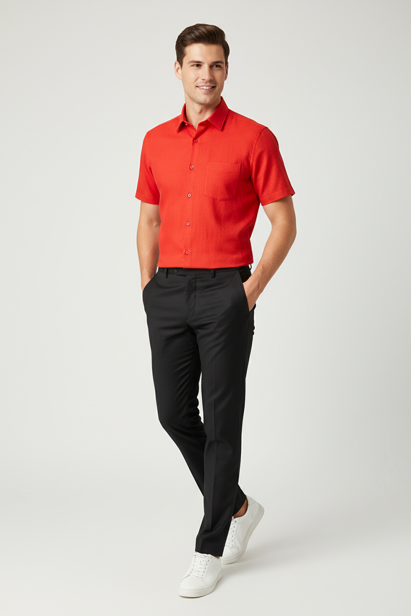 Minimal red short sleeve formal shirt