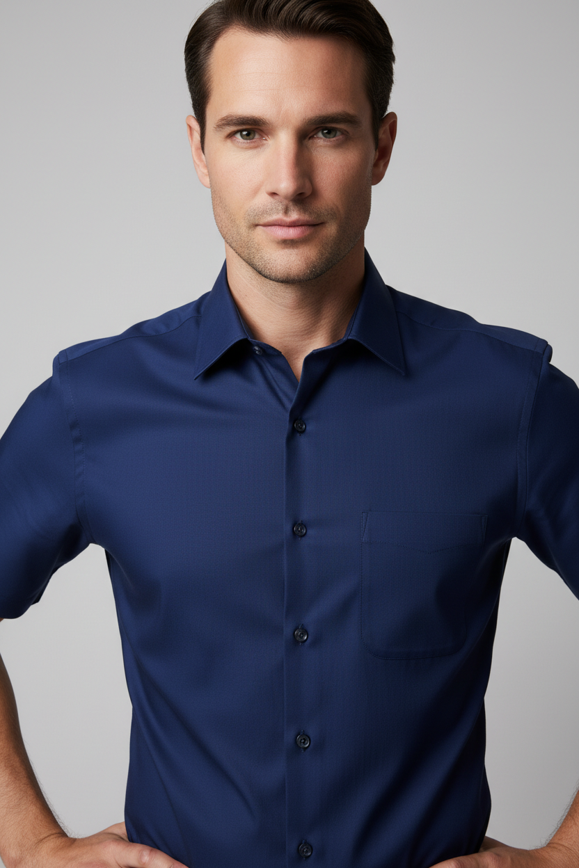 Navy blue short sleeve formal shirt for men