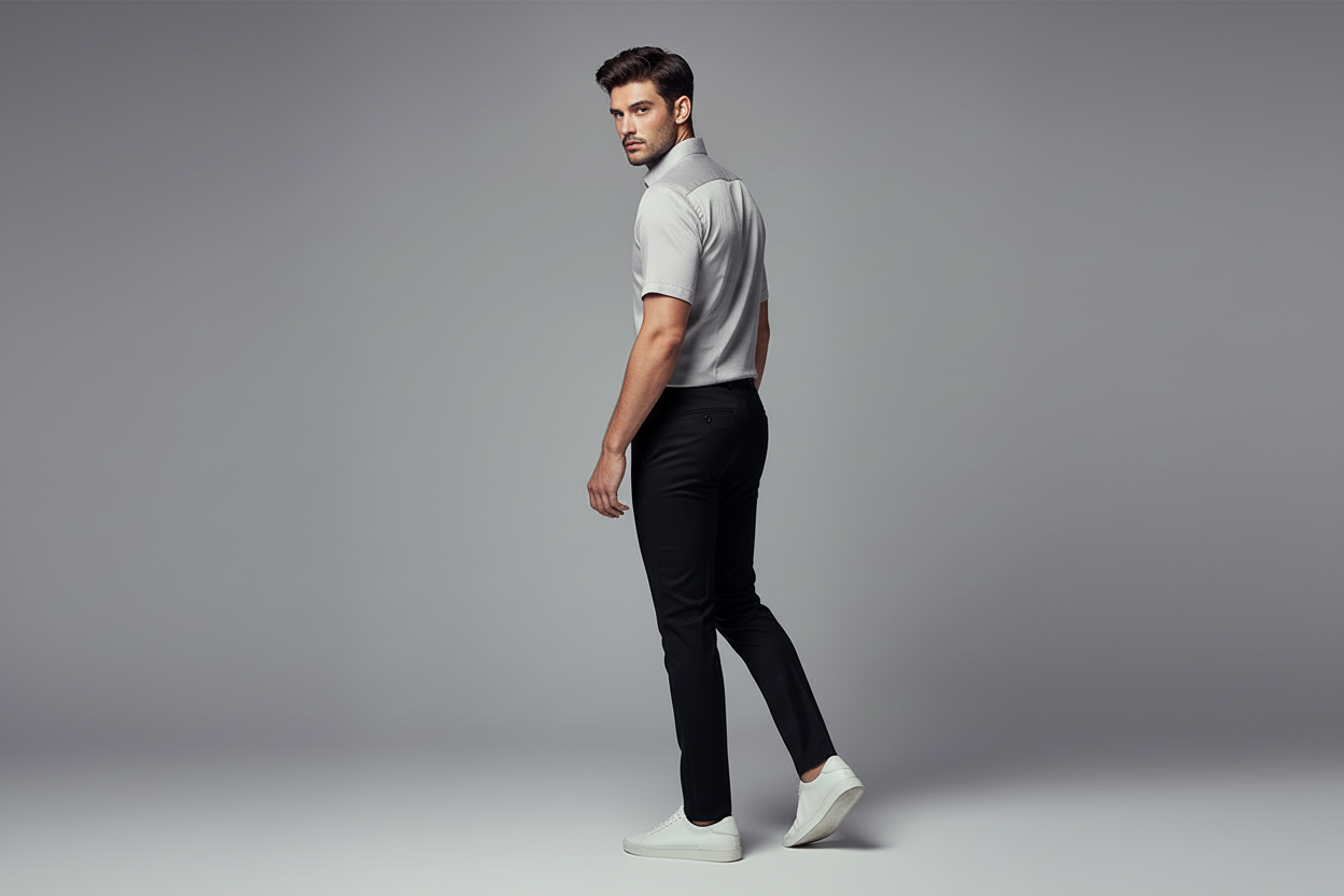 Classic grey short sleeve shirt for office wear