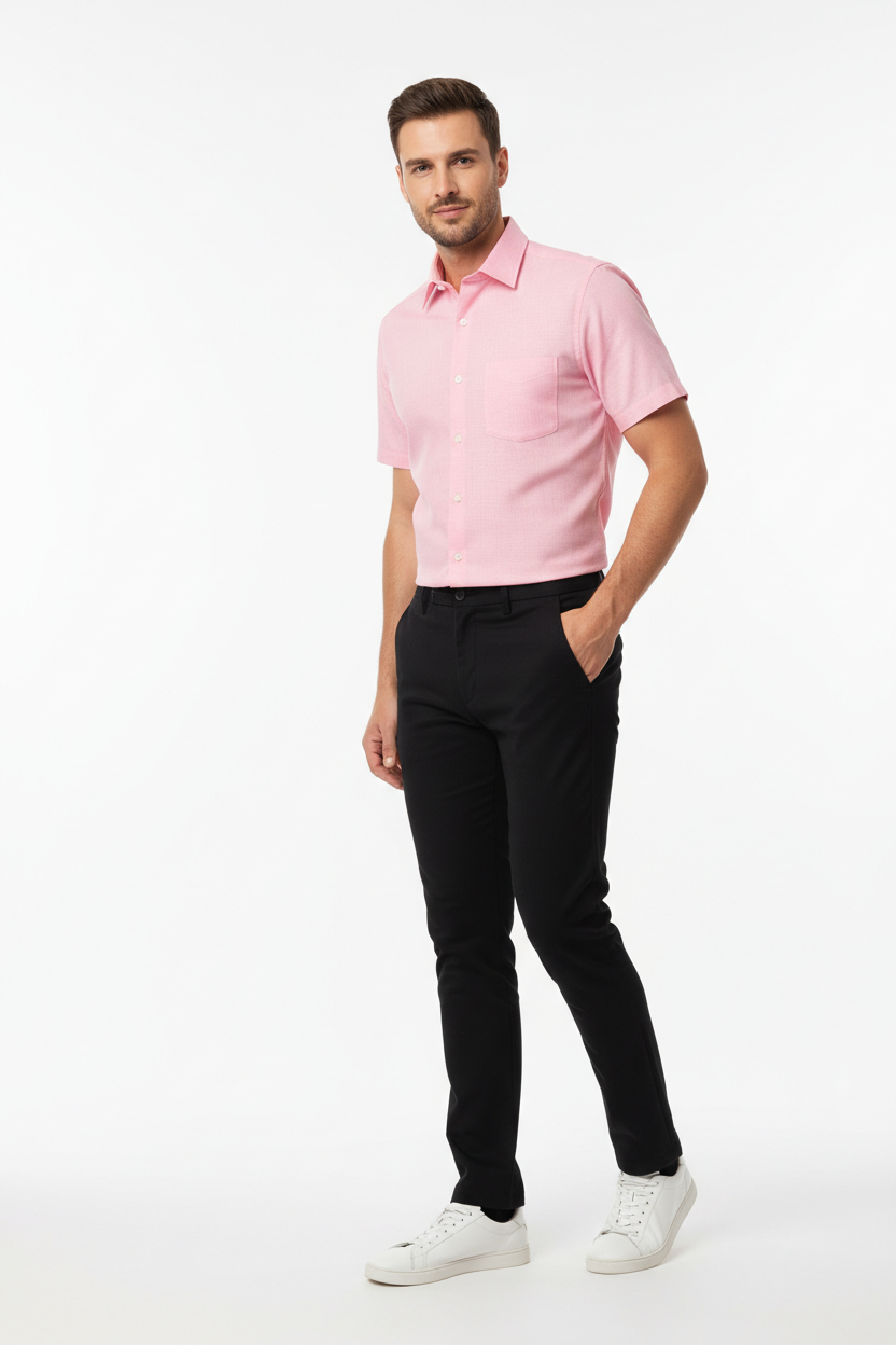 Minimal style pink short sleeve formal shirt