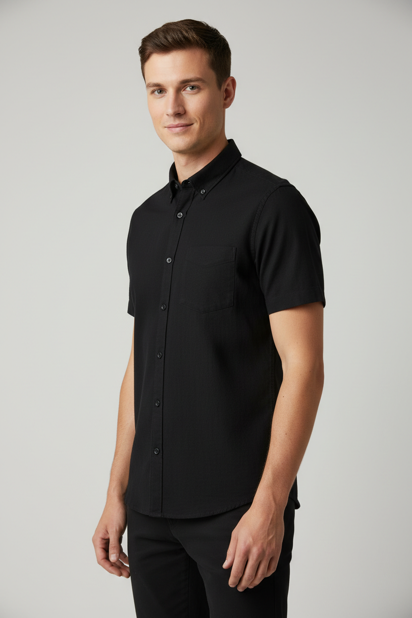 Minimal black short sleeve formal shirt